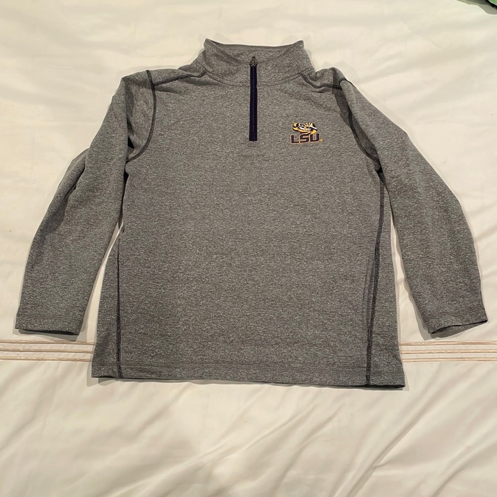 LSU fan gear! Youth Champion Heathered Gray Quarter-Zip Jacket. Size L 14/16